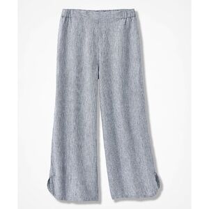 Coldwater Creek Striped Linen Wide-Leg Crops Pull On Pant Black/White Petite L